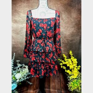 City Studio Floral Tiered Mini Dress - Red/Black - size S